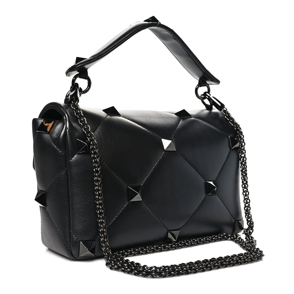 Nappa Monochrome Large Roman Stud Shoulder Bag Black