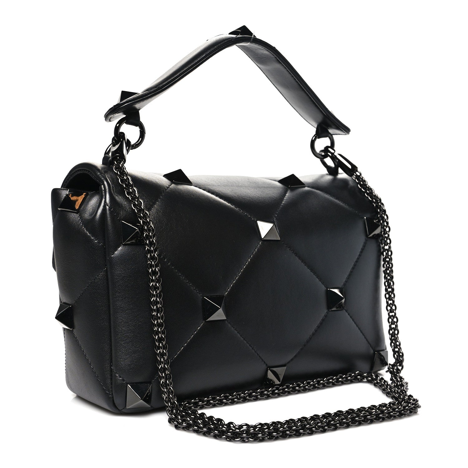Nappa Monochrome Large Roman Stud Shoulder Bag Black