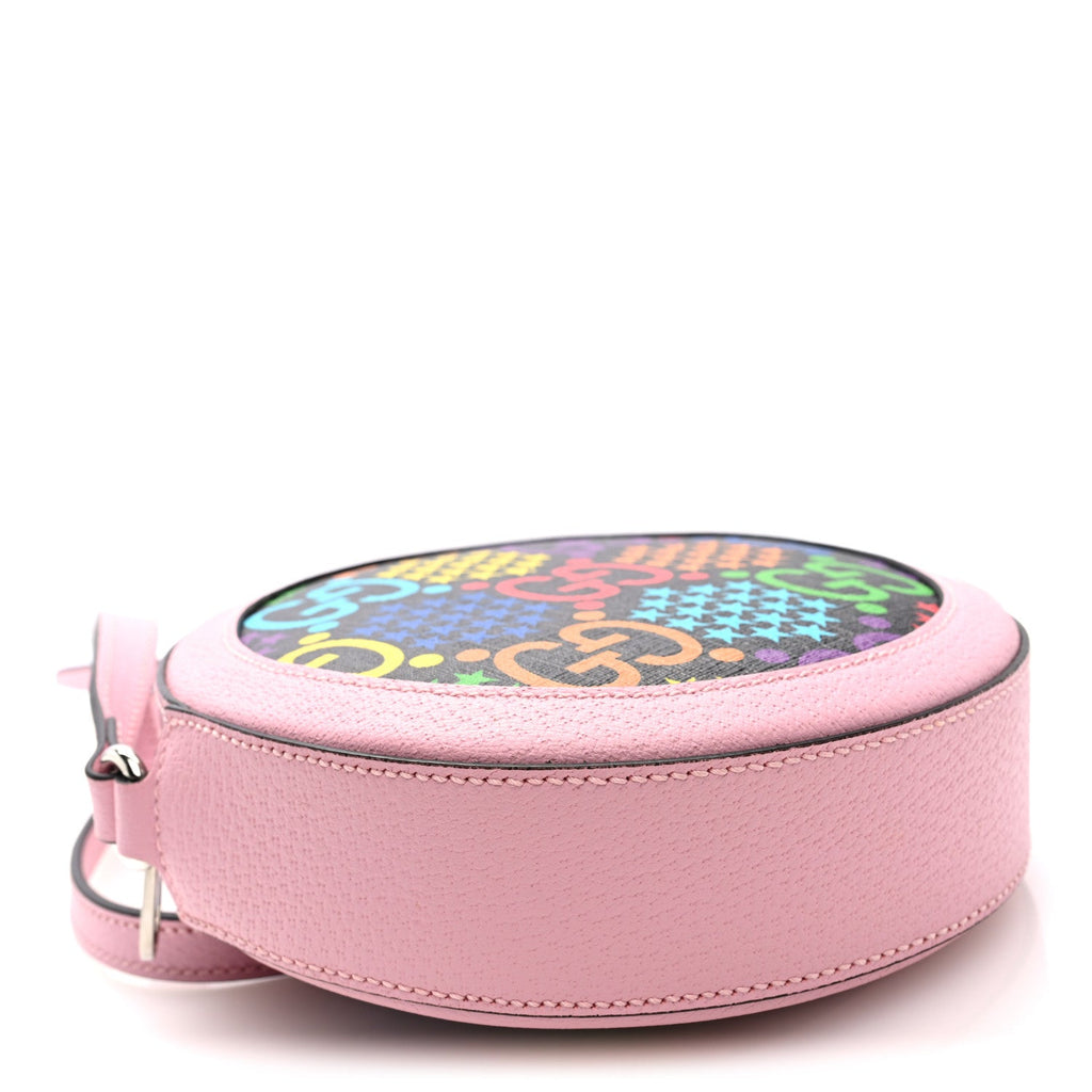 GG Supreme Monogram Psychedelic Round Shoulder Bag Black Multicolor Sugar Pink