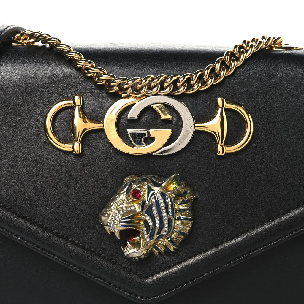 Vitello Palmellato Lux Crystal Medium Rajah Shoulder Bag Black