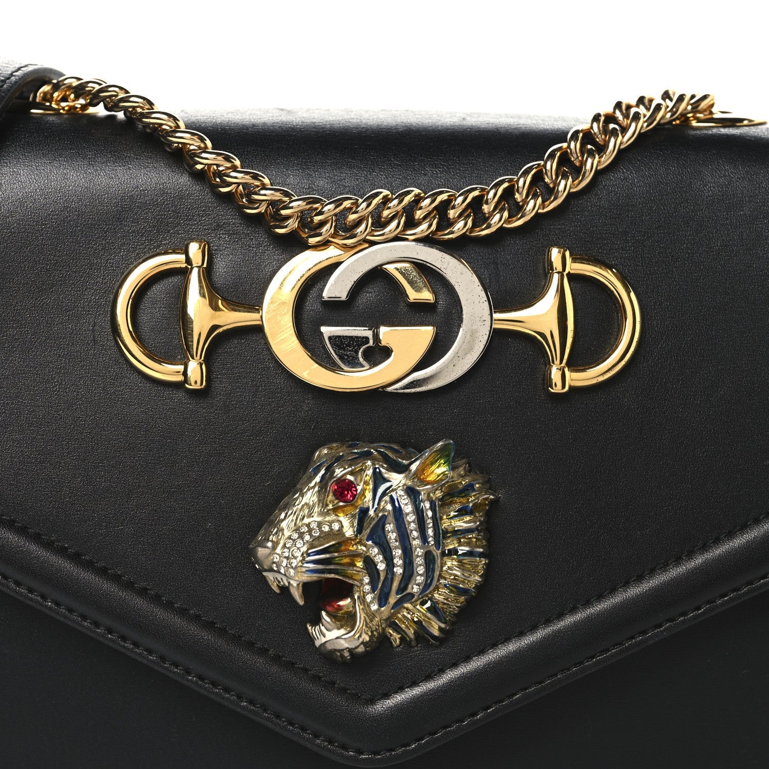 Vitello Palmellato Lux Crystal Medium Rajah Shoulder Bag Black