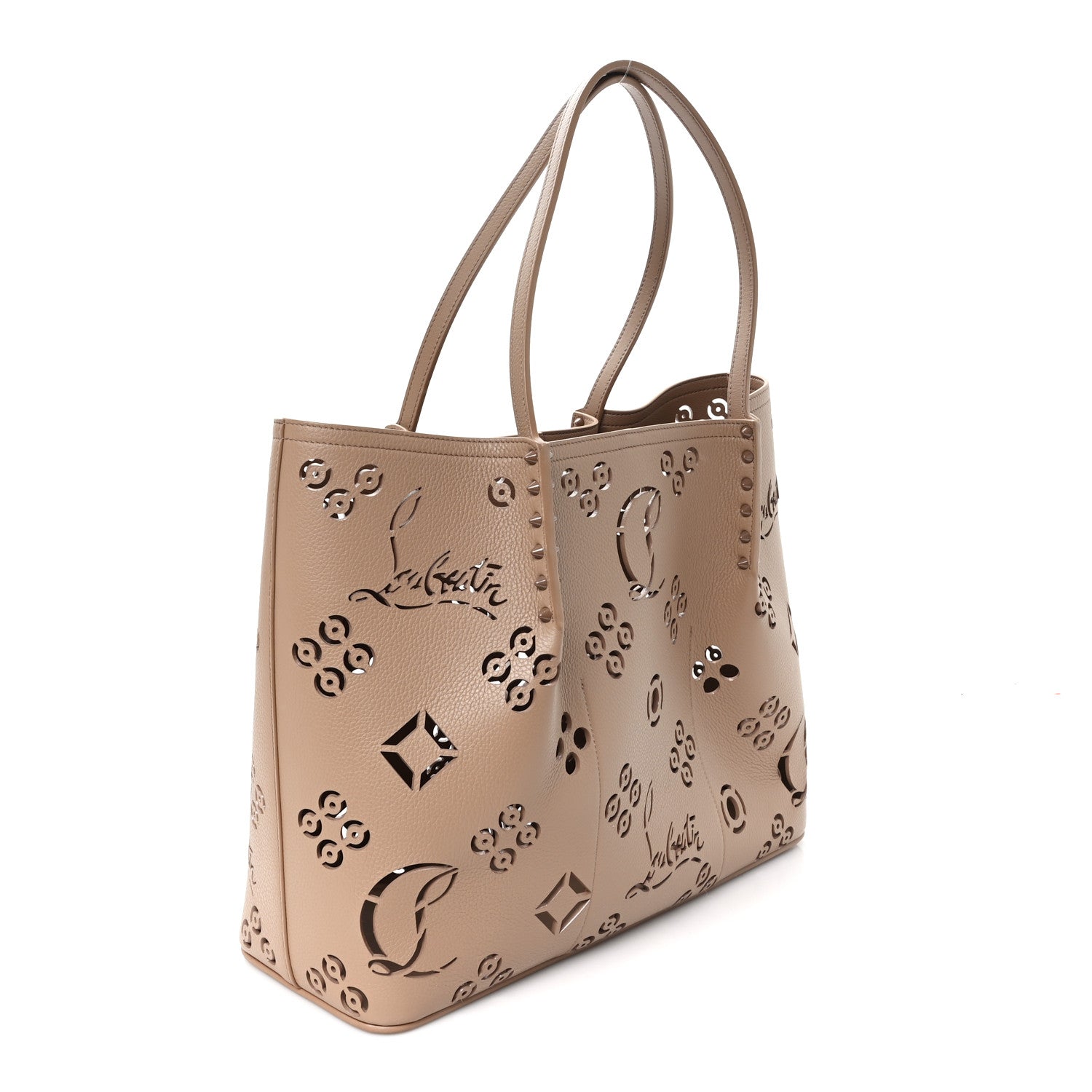 Calfskin Perforated Loubinthesky Large Cabarock Spikes Tote Roca