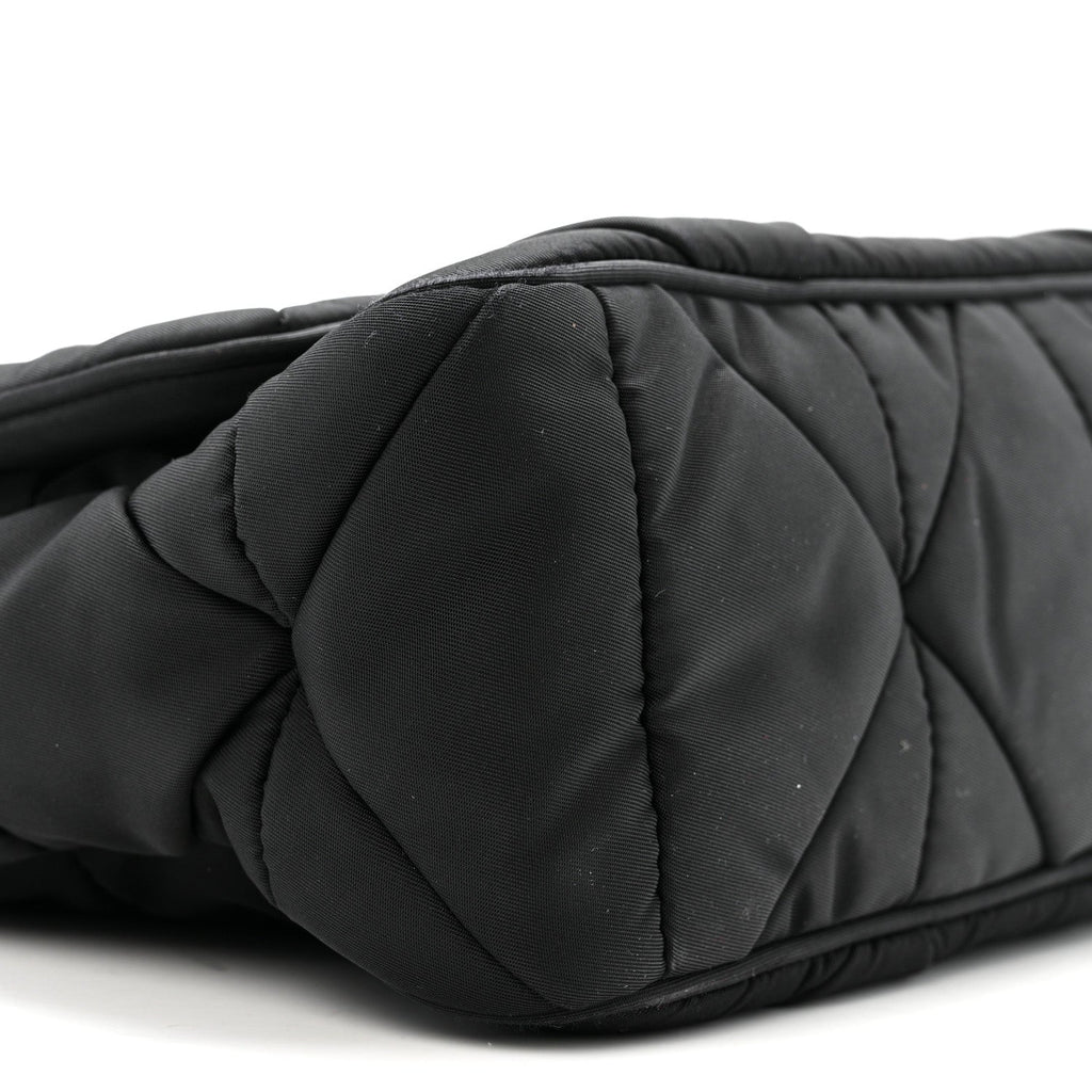 Re-Nylon Quilted Padded Flap Shoulder Bag Black