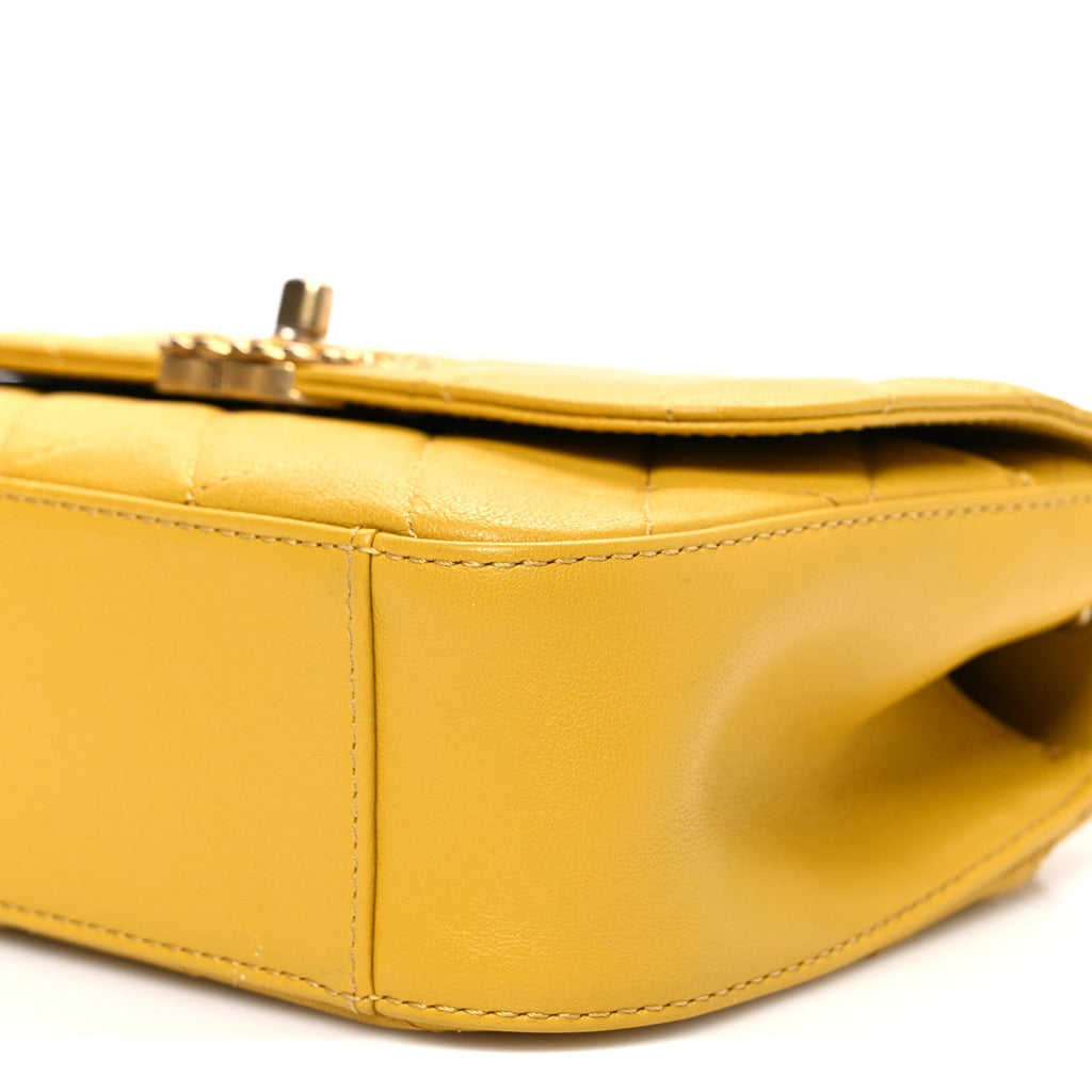 Lambskin Quilted Small Chain Infinity Top Handle Flap Yellow