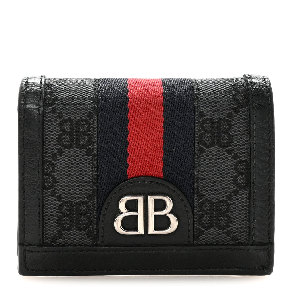 X BALENCIAGA BB Monogram Web Ophidia  Case Wallet Black