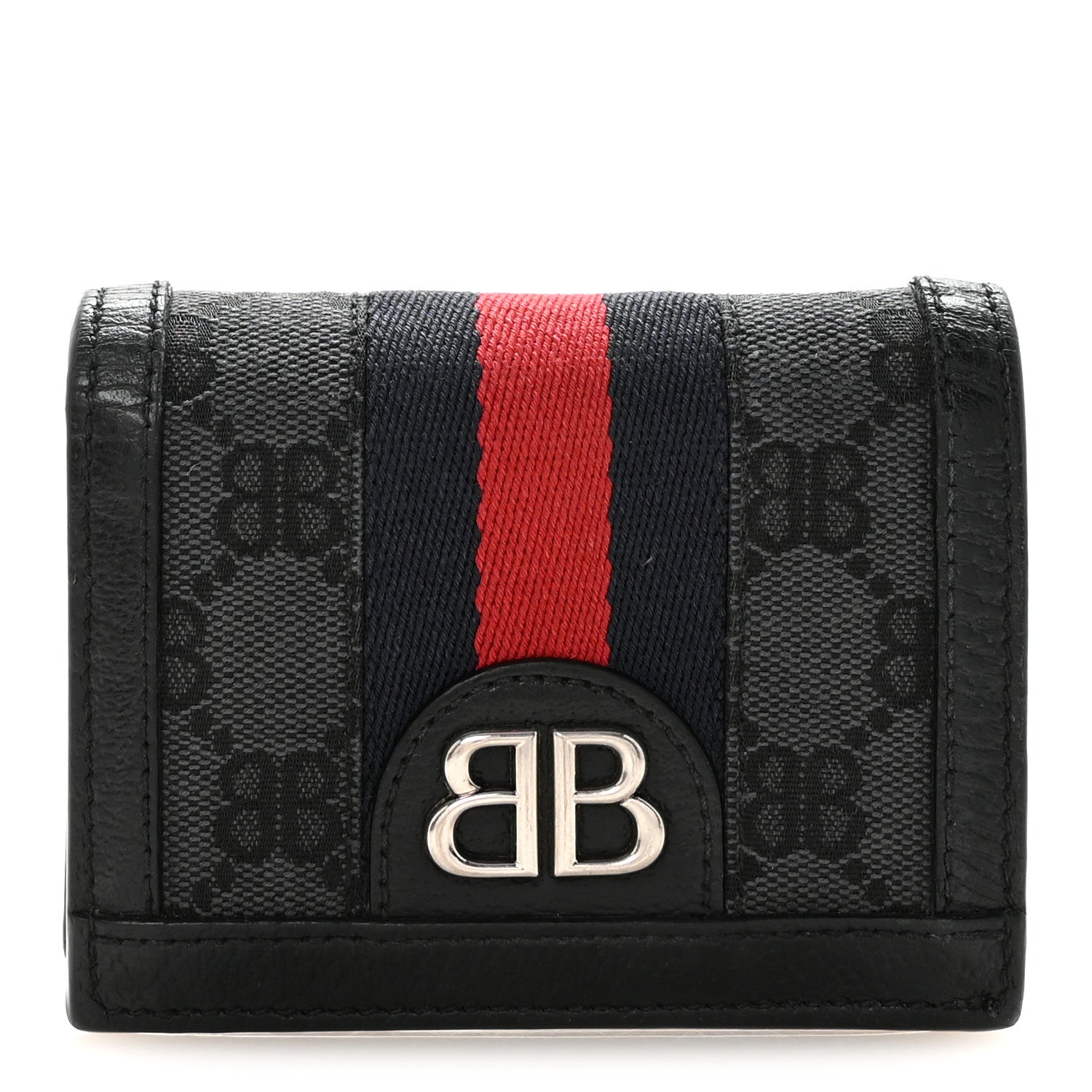 X BALENCIAGA BB Monogram Web Ophidia  Case Wallet Black