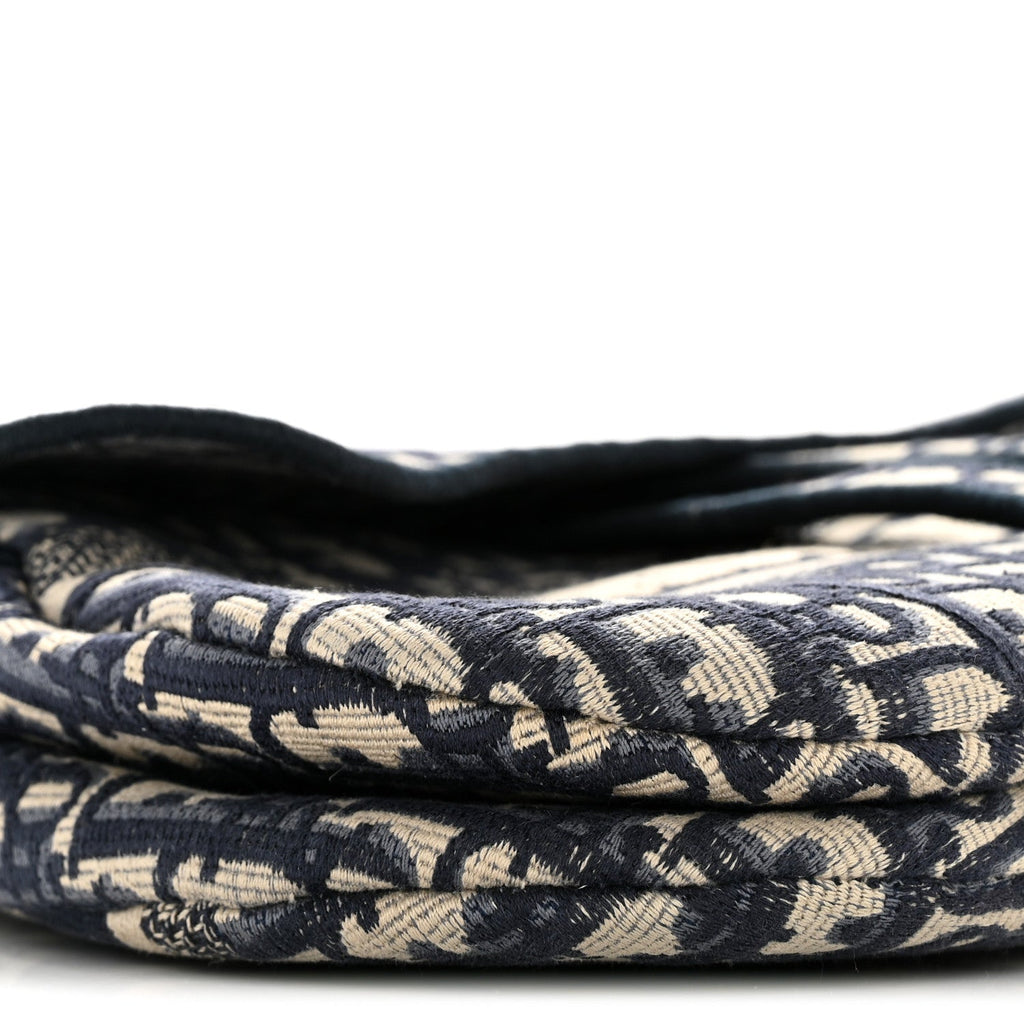 Oblique Embroidered Saddle Bag Blue