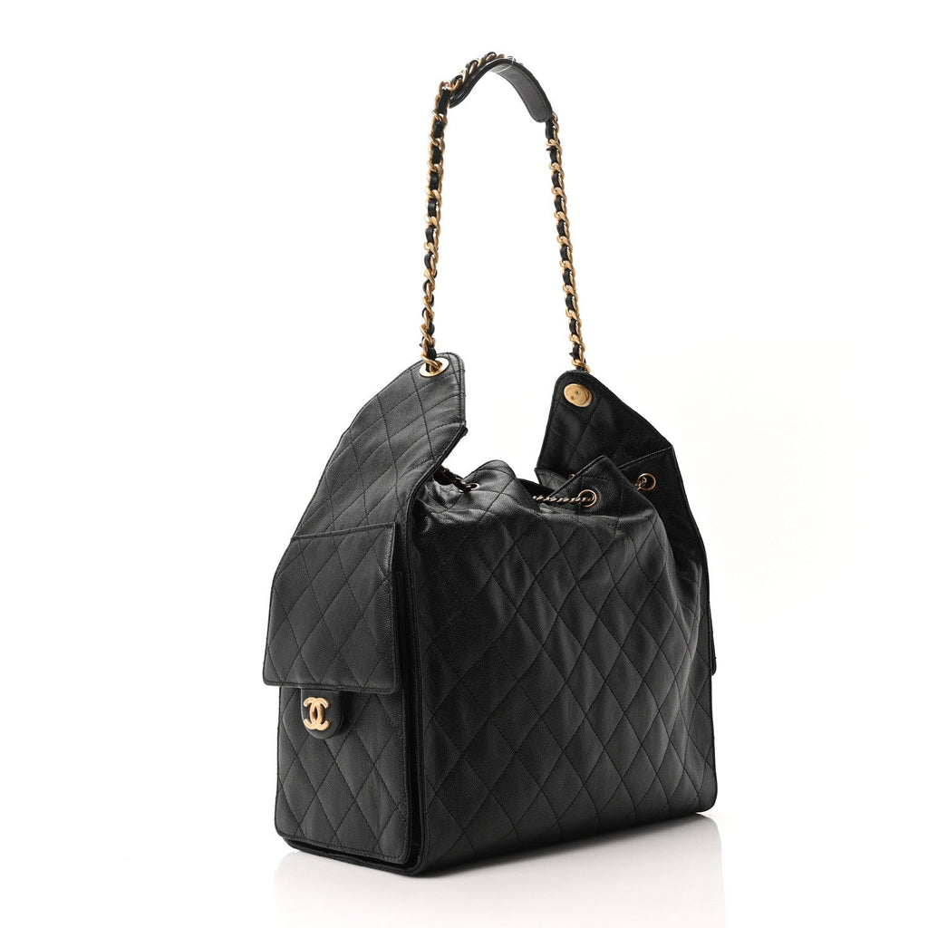 Caviar Quilted Medium Chanel 25 Handbag Black