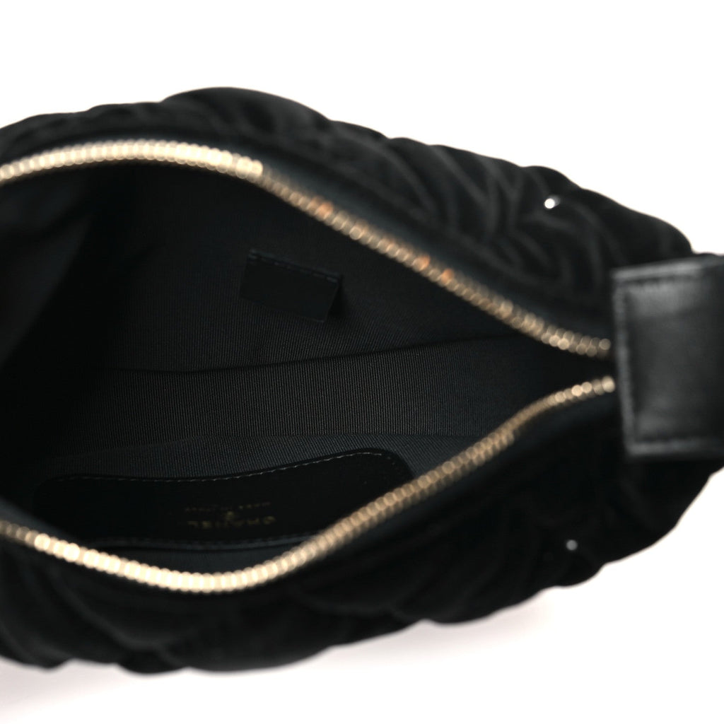 Velvet Diamanté Quilted Pocket Pouch Hobo Black
