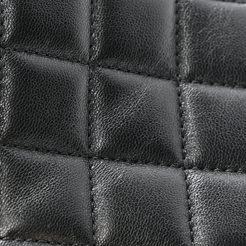 Lambskin Quilted Mini Rectangular Pearl Crush Flap Black
