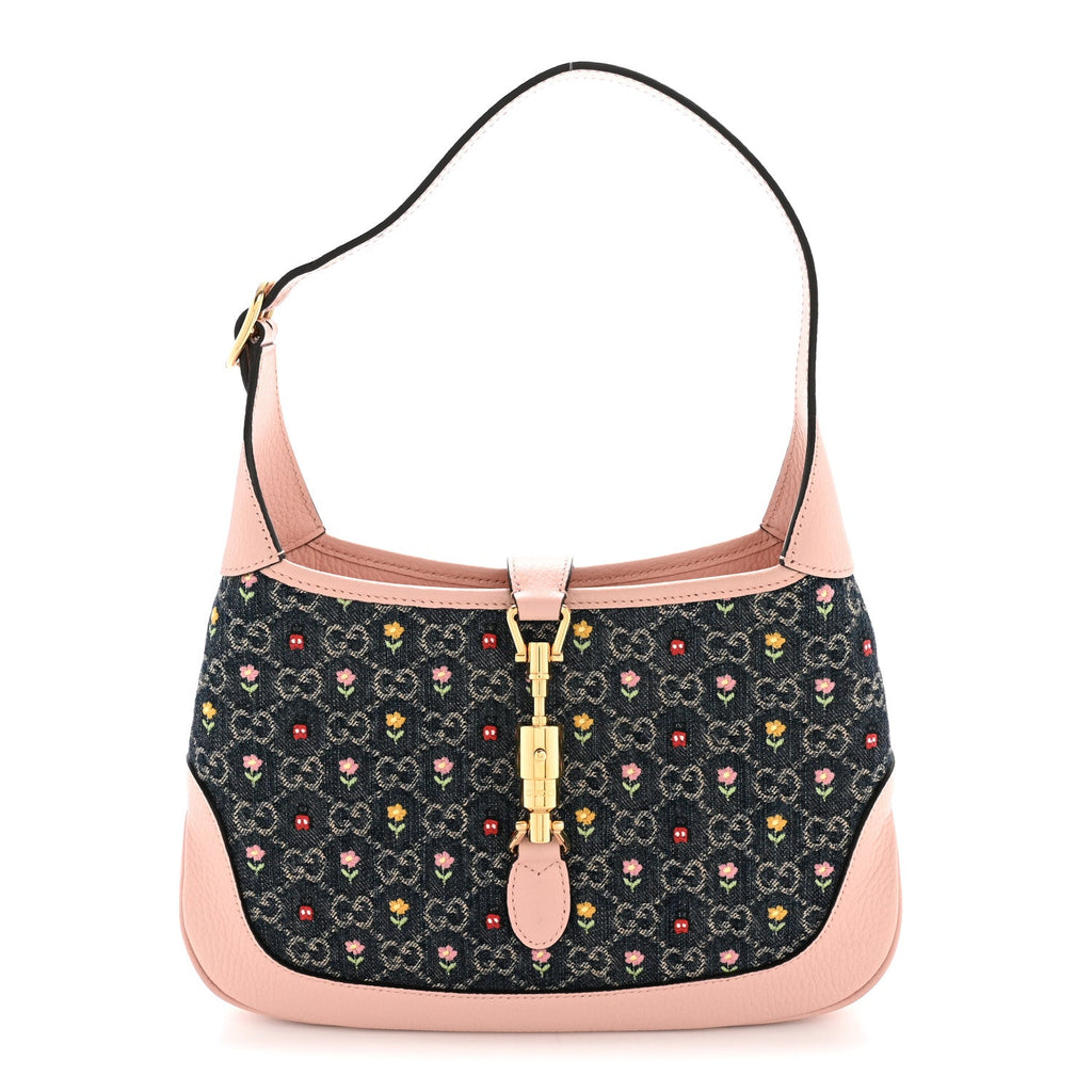 New Denim GG Monogram Calfskin Love Parade Small Jackie 1961 Hobo Light Pink