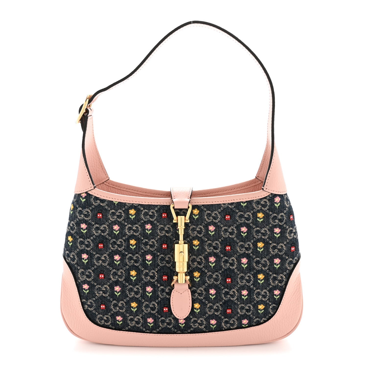 New Denim GG Monogram Calfskin Love Parade Small Jackie 1961 Hobo Light Pink