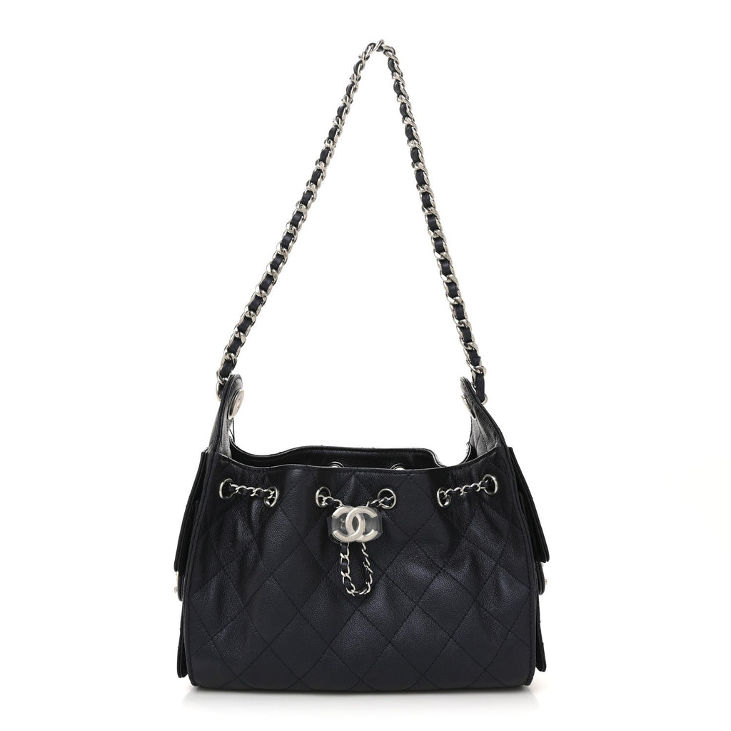 Metallic Caviar Quilted Mini Chanel 25 Handbag Dark Blue