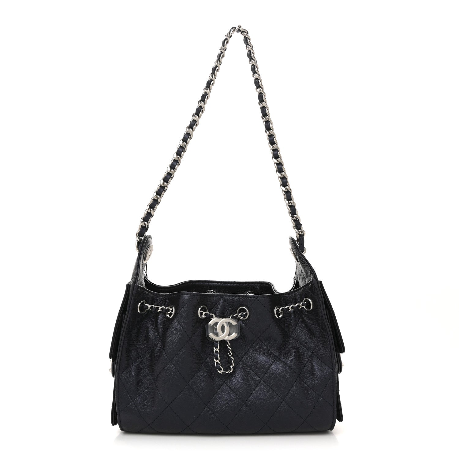 Metallic Caviar Quilted Mini Chanel 25 Handbag Dark Blue