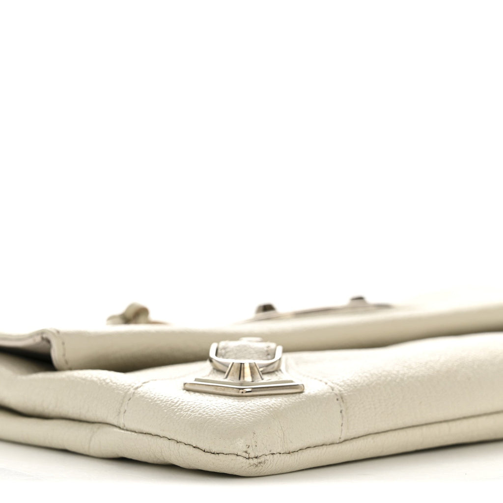 Chevre Silver Metallic Edge Hardware Envelope Clutch Gris Glace