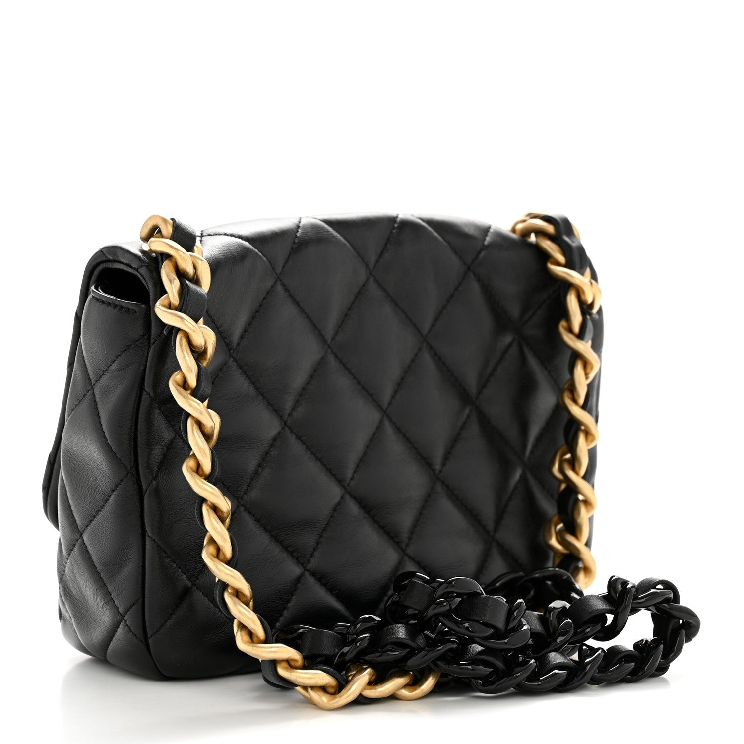 Lambskin Quilted Small Lacquered Chain Flap Black