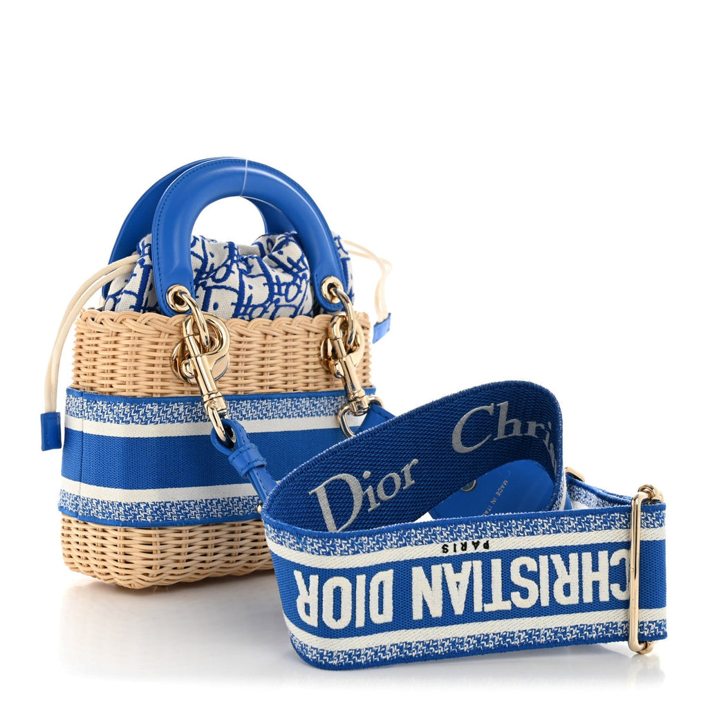 Wicker Oblique Mini Lady Dior Bag Florescent Blue