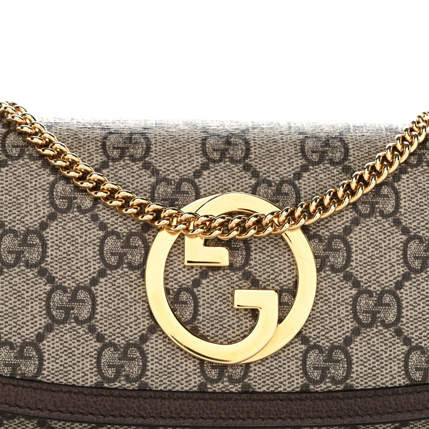 GG Supreme Monogram Textured Dollar Calfskin Blondie Continental Chain Wallet Beige Ebony New Acero