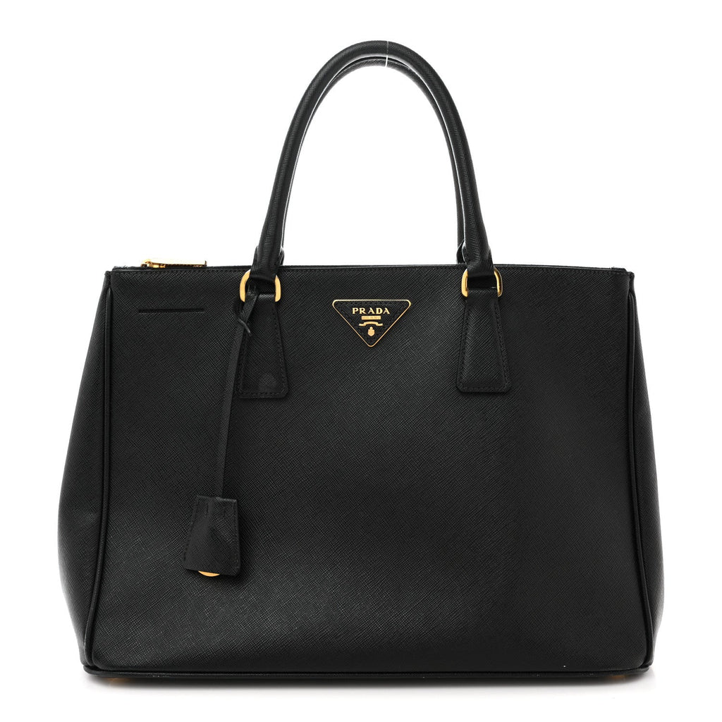 Saffiano Lux Medium Galleria Double Zip Tote Black