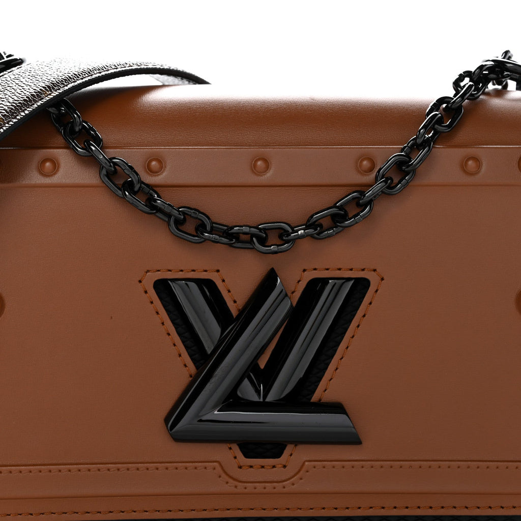 Calfskin Trompe L'oeil Twist Shoulder Bag MM Black Brown
