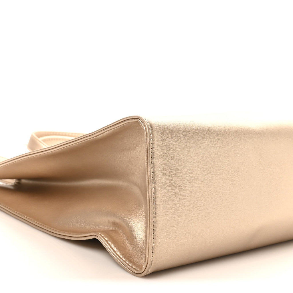 Metallic Vegan Leather Medium Shopping Bag Gold