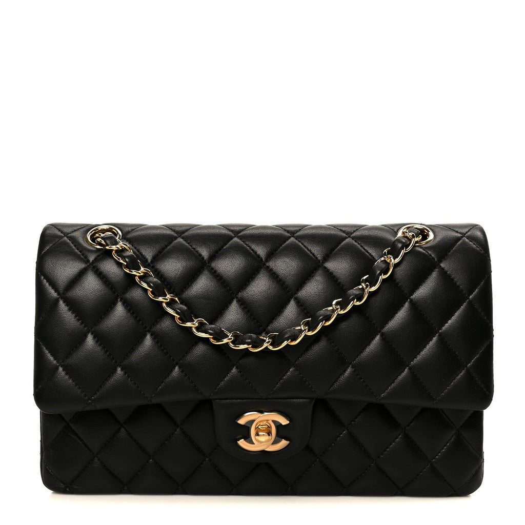Lambskin Quilted Medium Double Flap Black