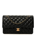 Lambskin Quilted Medium Double Flap Black