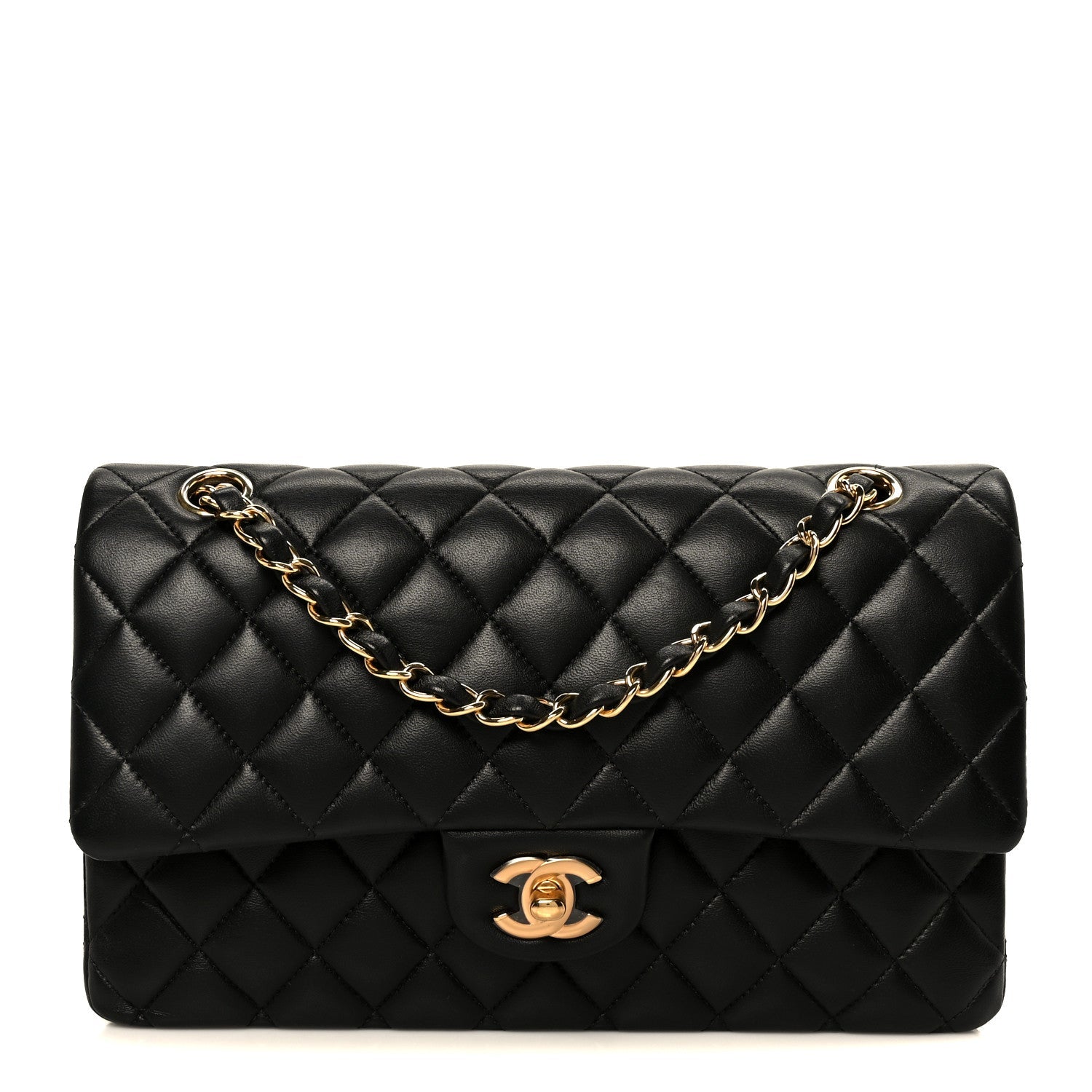 Lambskin Quilted Medium Double Flap Black