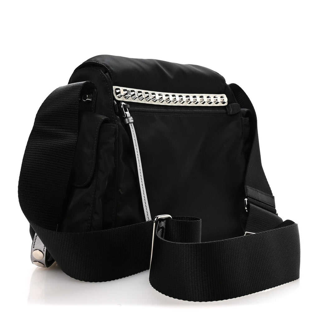 Nylon New Vela Studded Messenger Bag Black