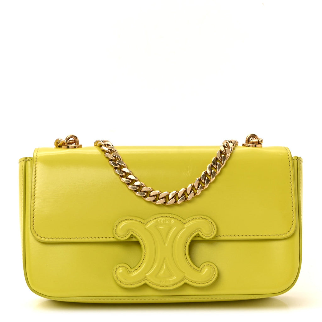 Shiny Calfskin Cuir Triomphe Chain Shoulder Bag Anis