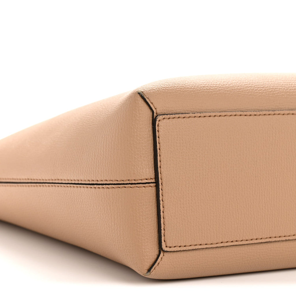 Grainy Calfskin Haymarket Check Small Reversible Tote Mid Camel