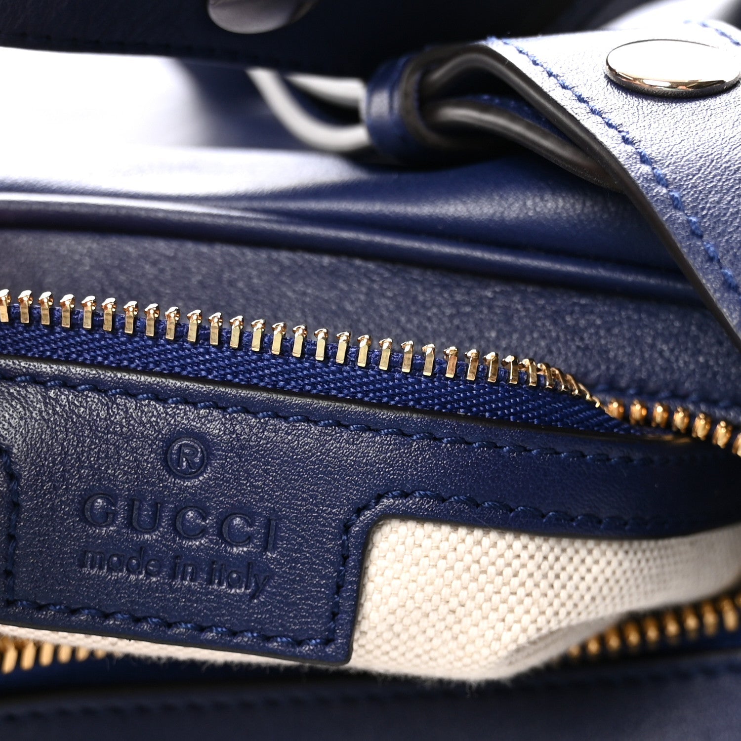 Aria Calfskin Web Large Attache Shoulder Bag Navy