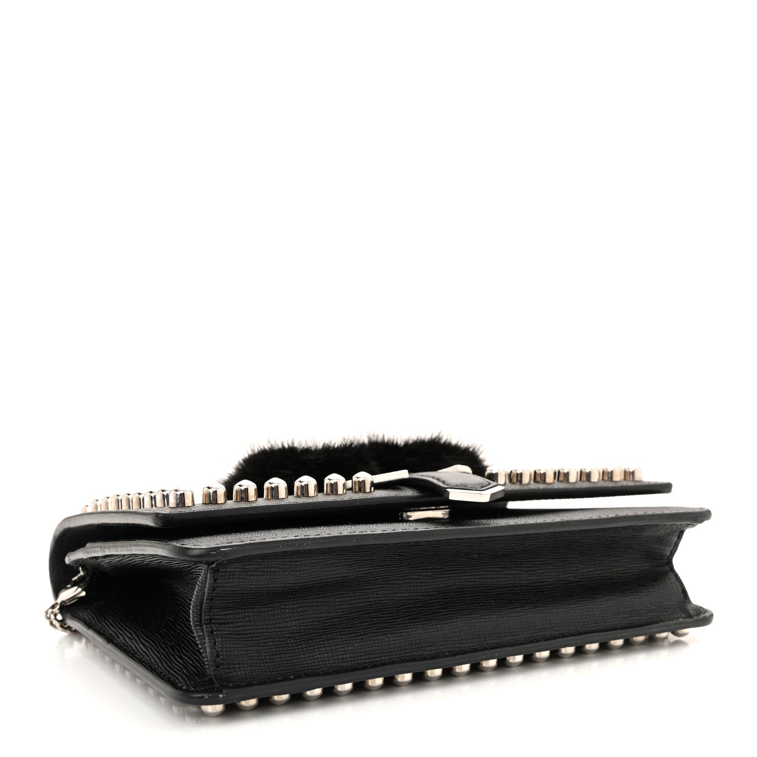 Vitello Elite Mink Fur Studded Karlito Tube Wallet on Chain Black