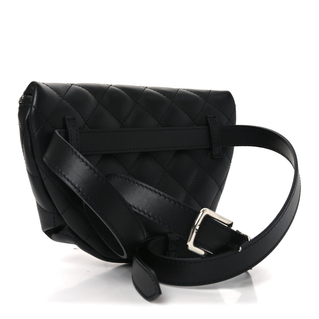 Calfskin Quilted Uniform Waist Belt Bag Black