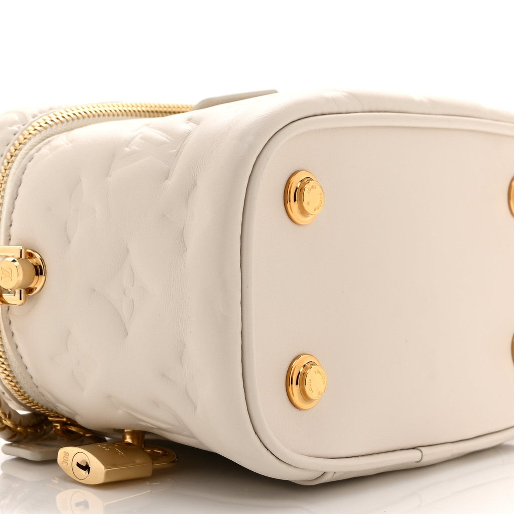 Lambskin Embossed Monogram Coussin Vanity PM  Cream