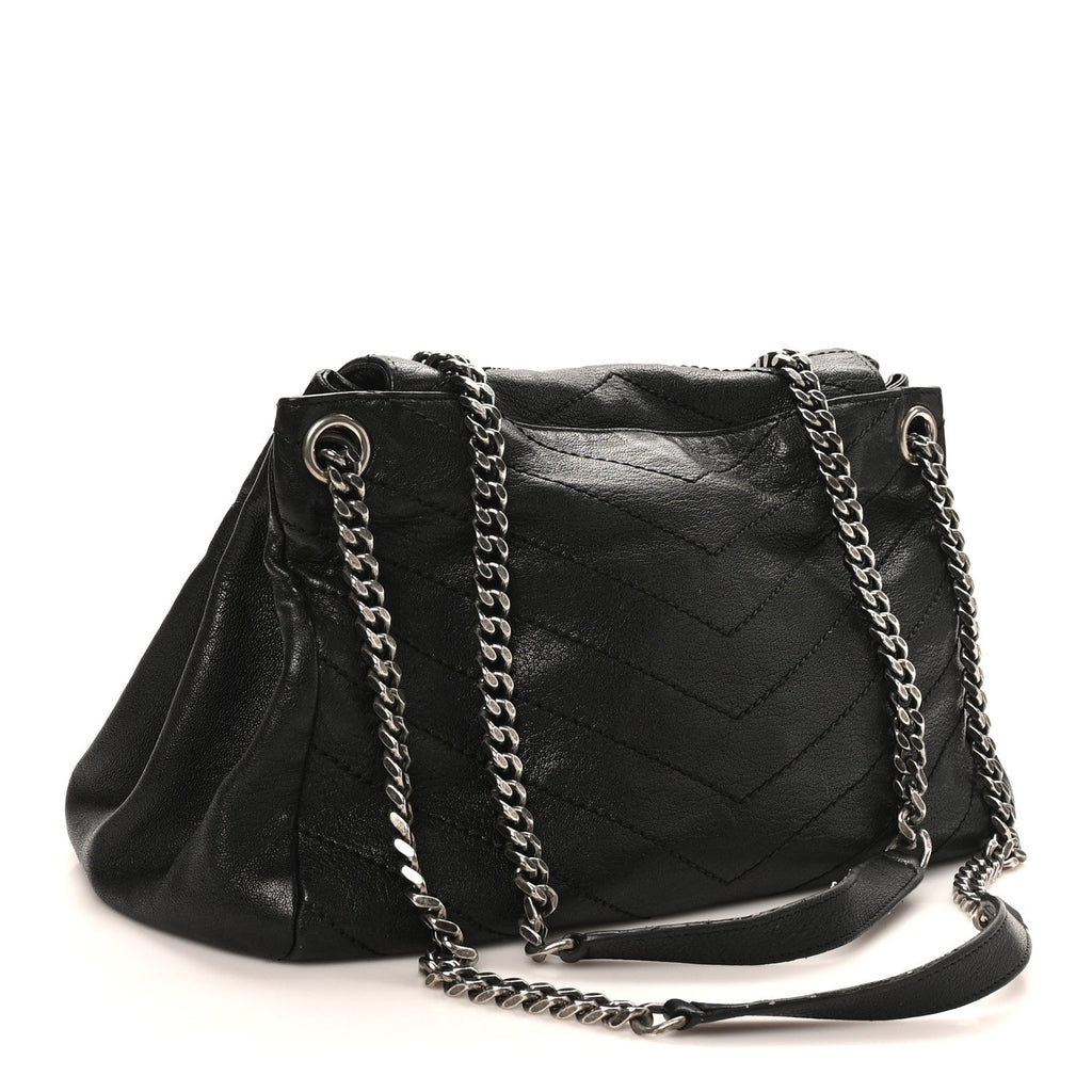 Pebbled Lambskin Chevron Monogram Large Nolita Black