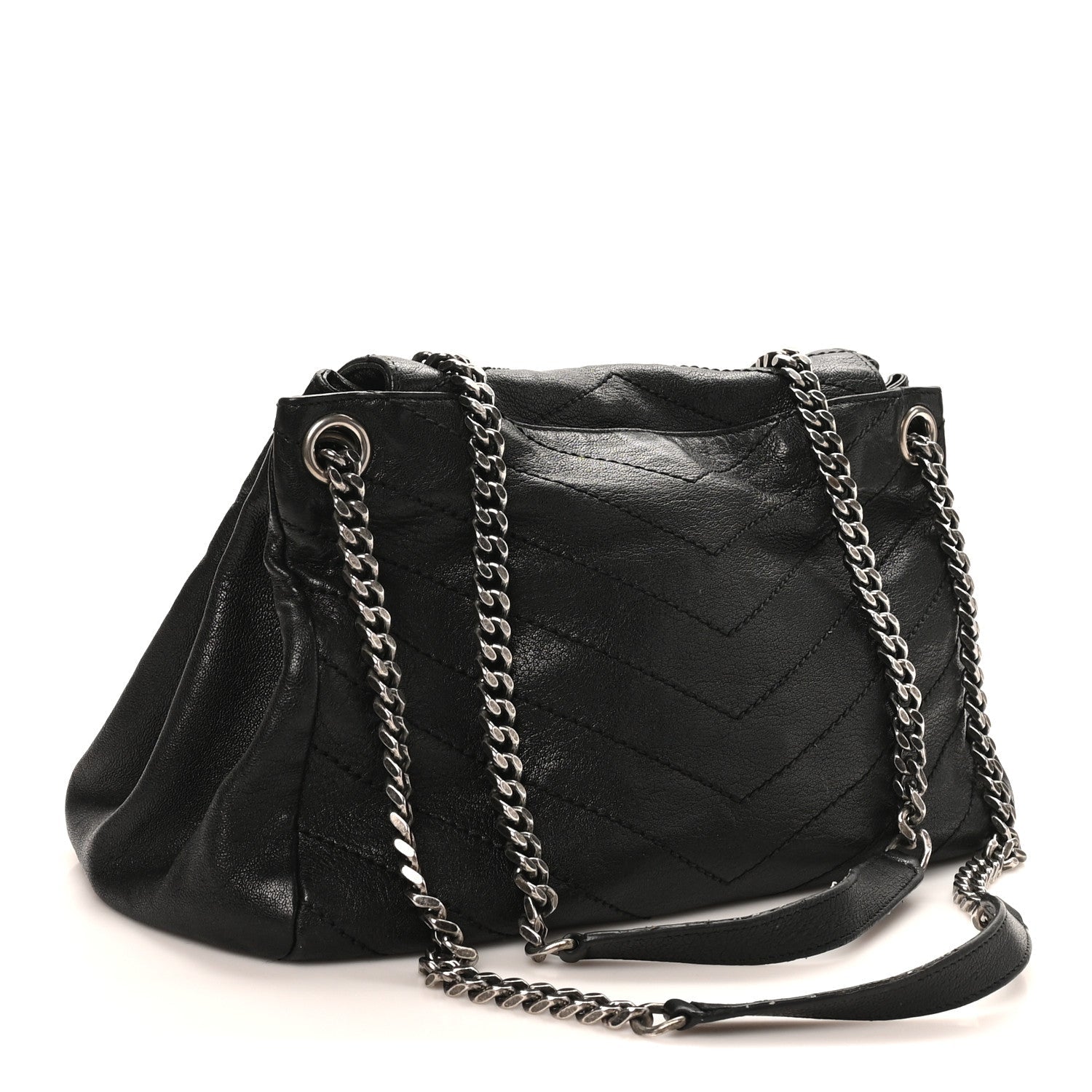 Pebbled Lambskin Chevron Monogram Large Nolita Black