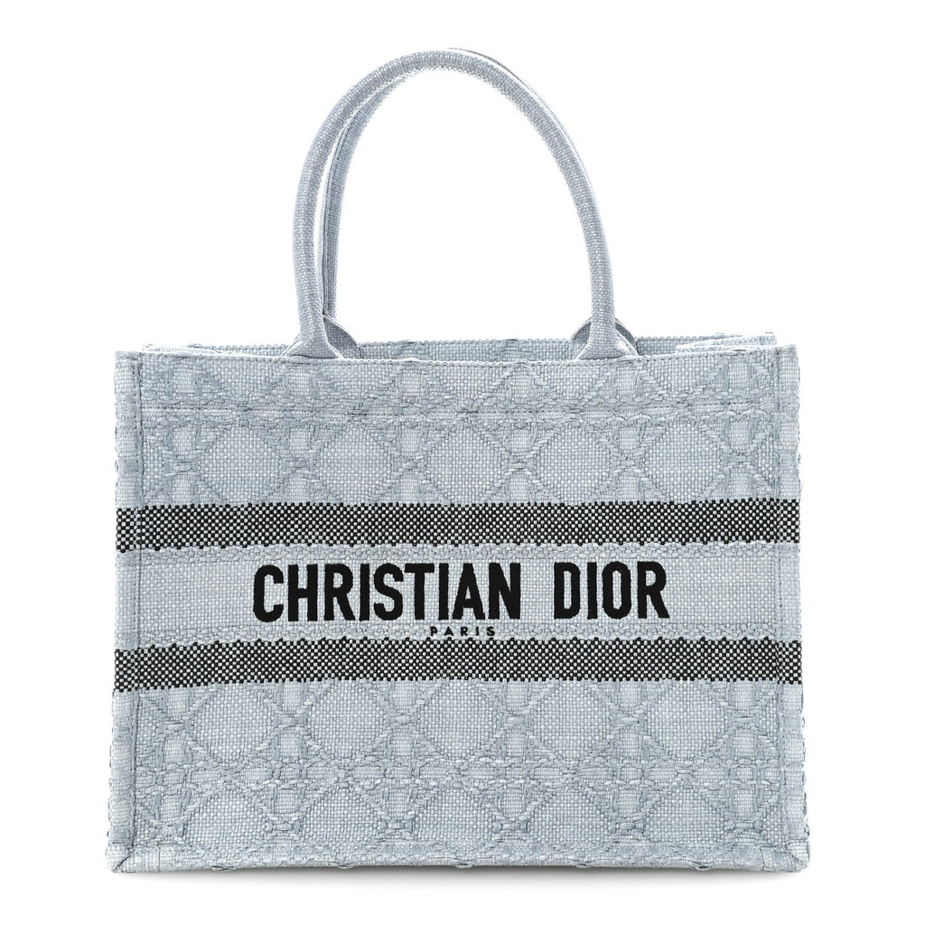 Raffia Cannage Medium Book Tote Blue