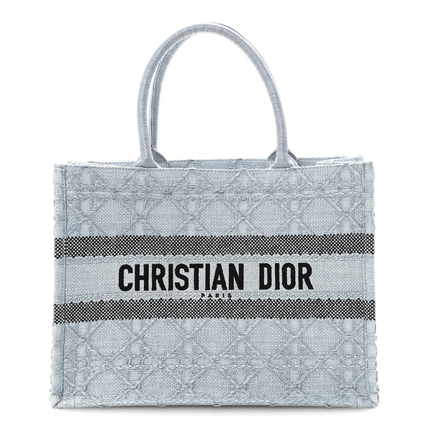 Raffia Cannage Medium Book Tote Blue
