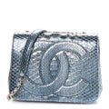 Metallic Snakeskin CC Flap Bag Blue