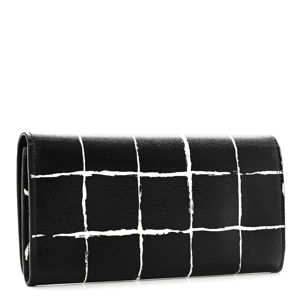 Saffiano Square Check Wallet Black White