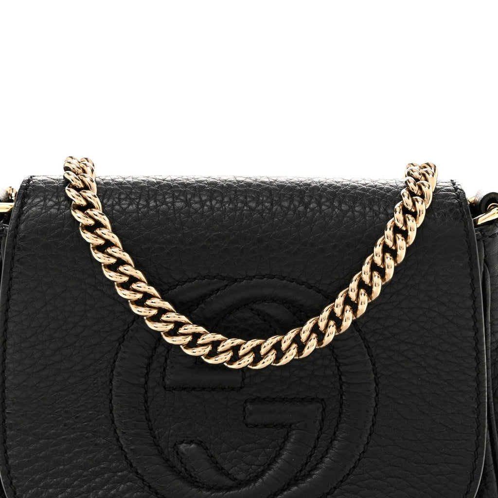 Pebbled Calfskin Small Soho Flap Crossbody Black