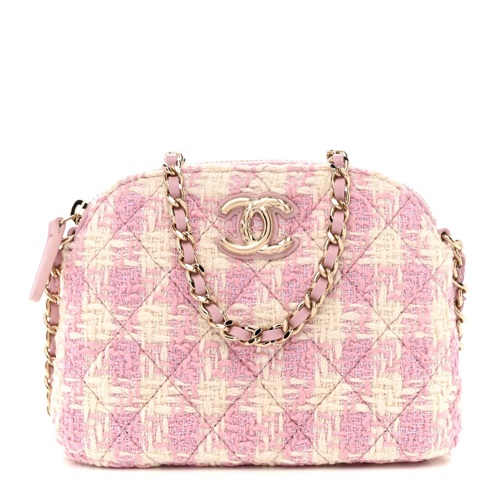 Tweed Quilted Mini Clutch With Chain Pink