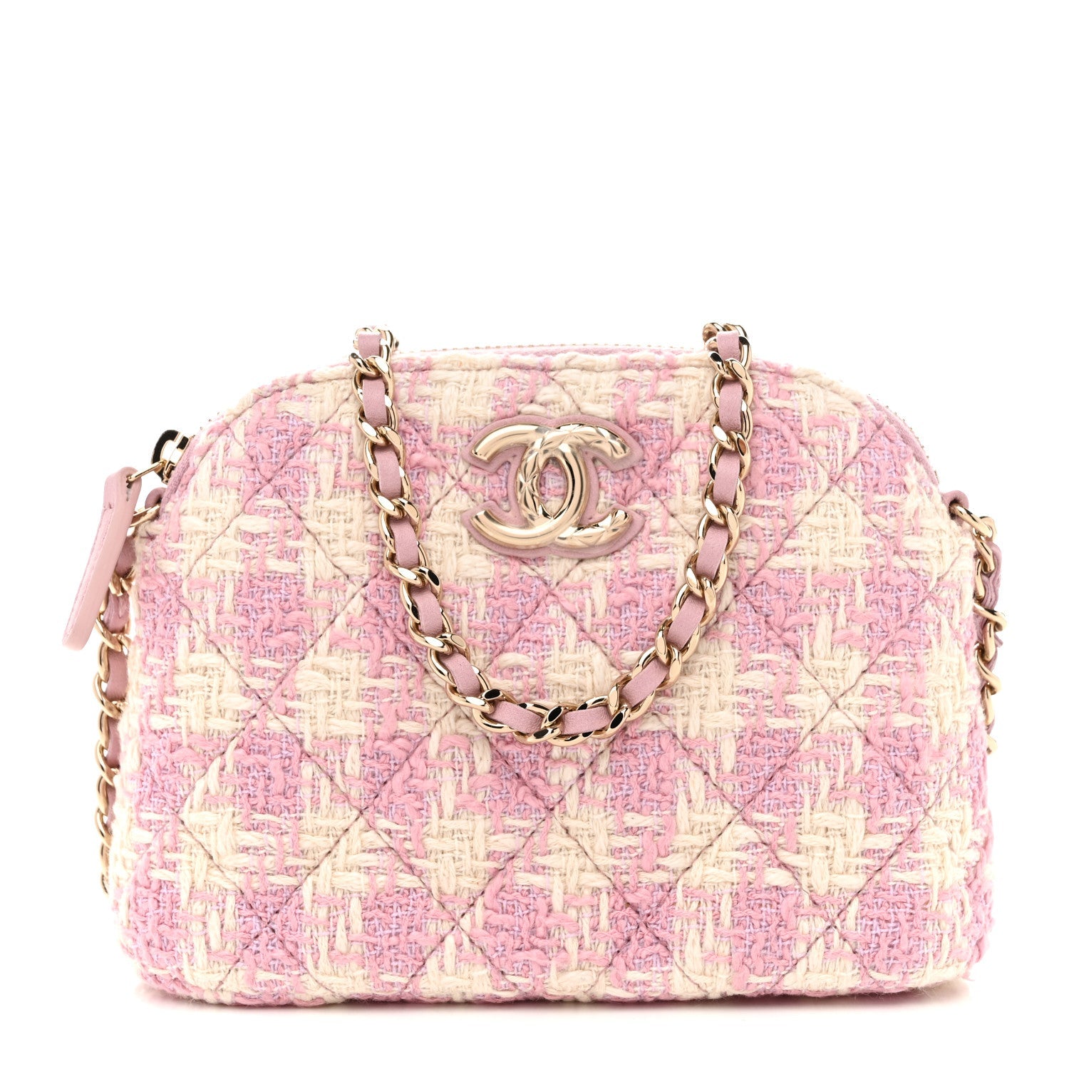 Tweed Quilted Mini Clutch With Chain Pink