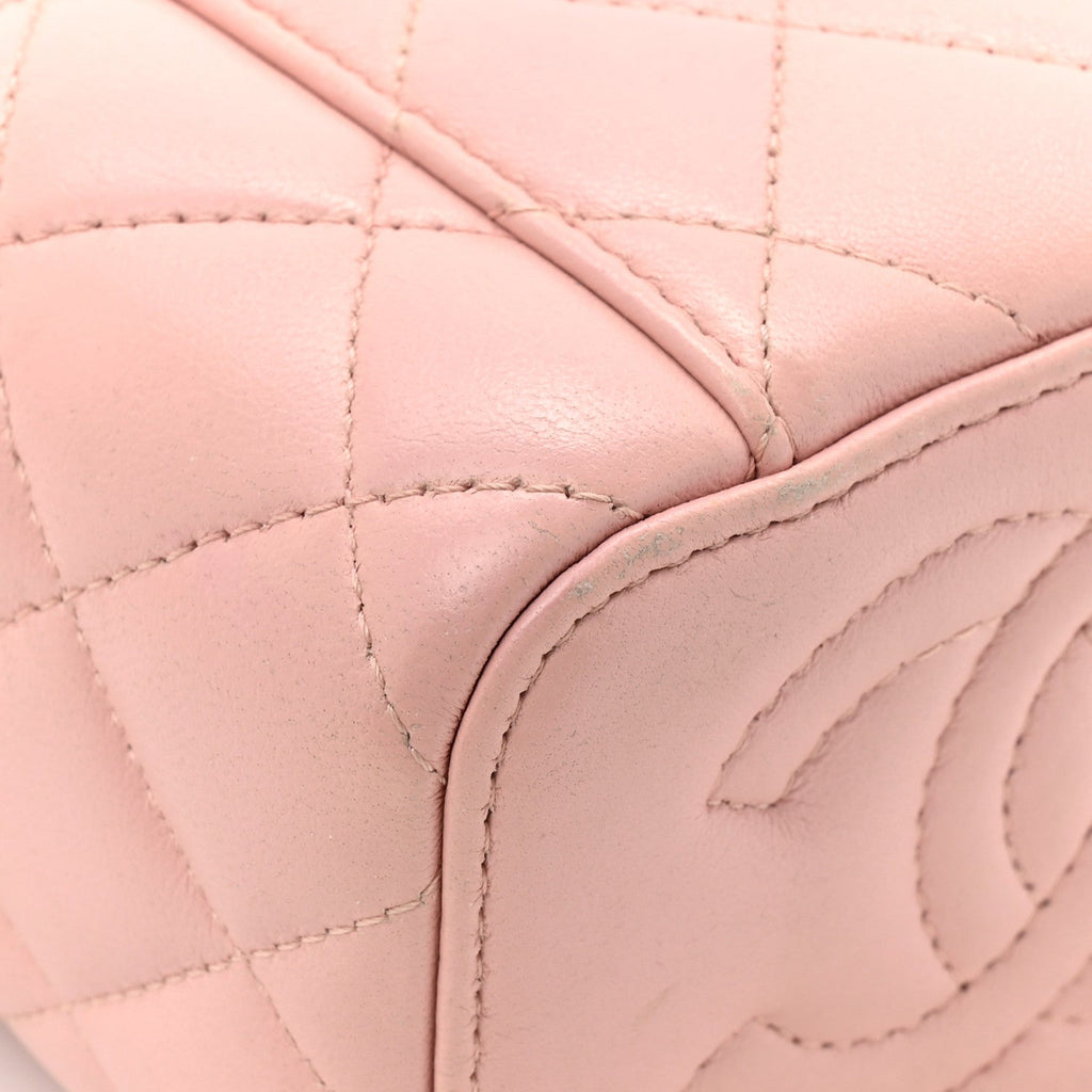 Lambskin Quilted Mini Sweet Camellia Vanity Case With Chain Pink
