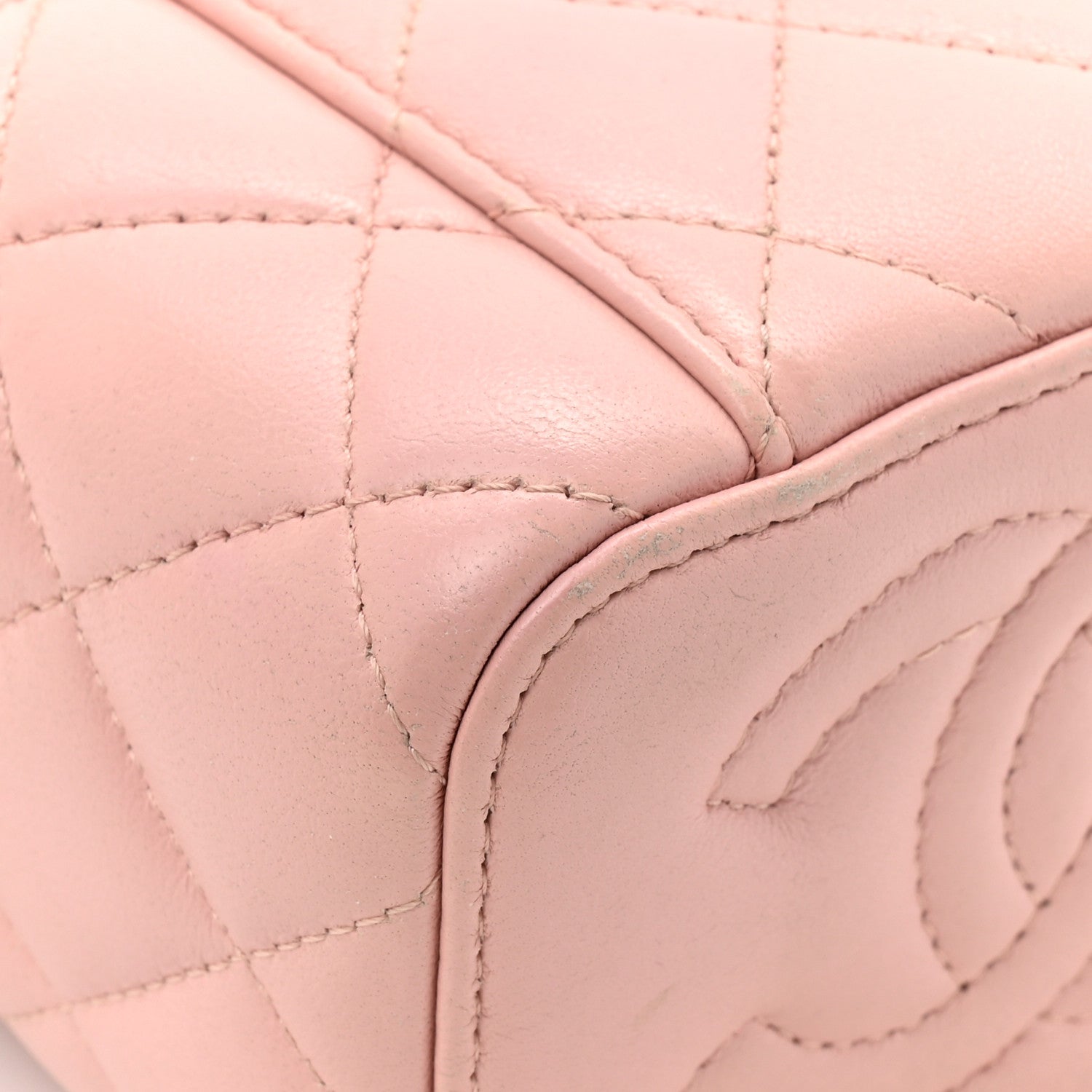 Lambskin Quilted Mini Sweet Camellia Vanity Case With Chain Pink