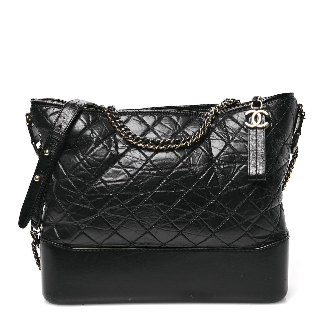 Aged Calfskin Quilted Large Gabrielle Hobo  Black