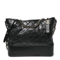 Aged Calfskin Quilted Large Gabrielle Hobo  Black