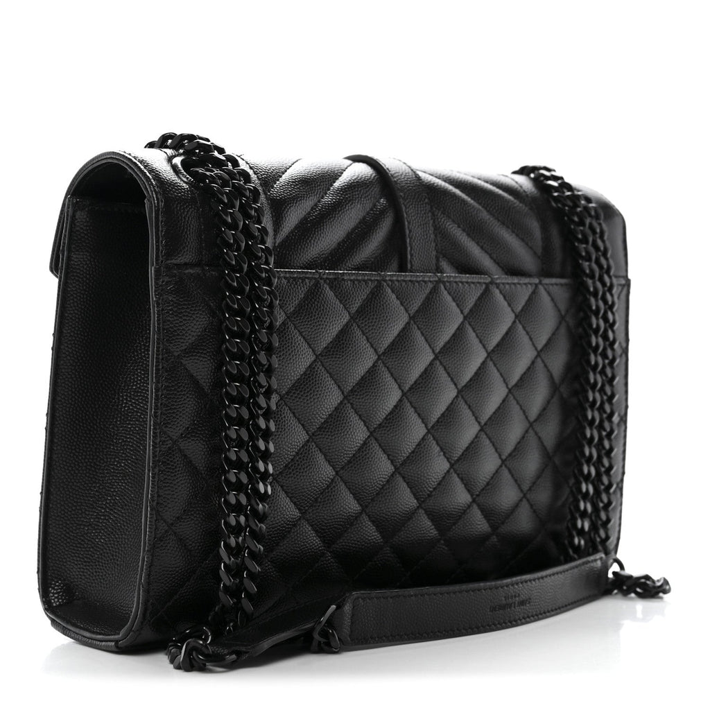 Grain De Poudre Textured Mixed Matelasse Triquilt Medium Monogram Monochrome Satchel Black