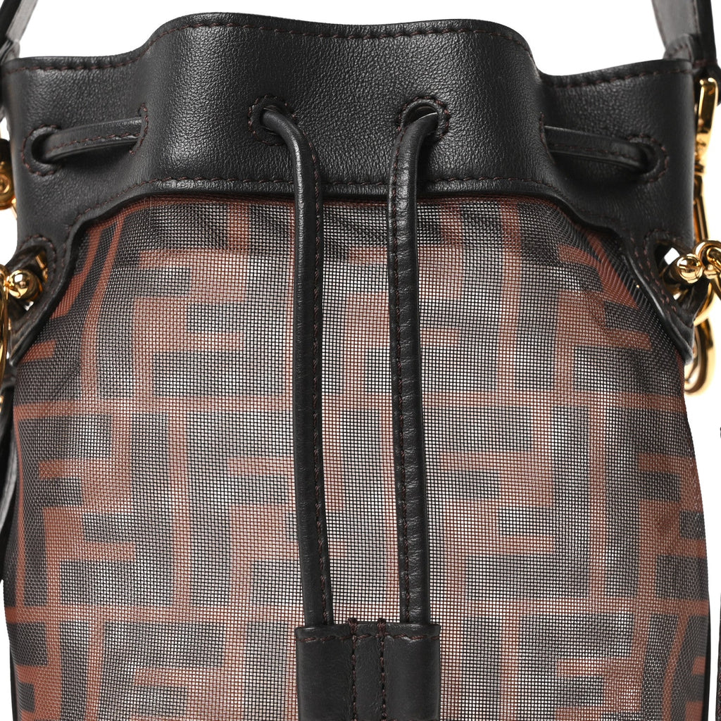 Mesh Vitello Grace F is Fendi FF 1974 Mini Mon Tresor Bucket Bag Marrone Black Ebano